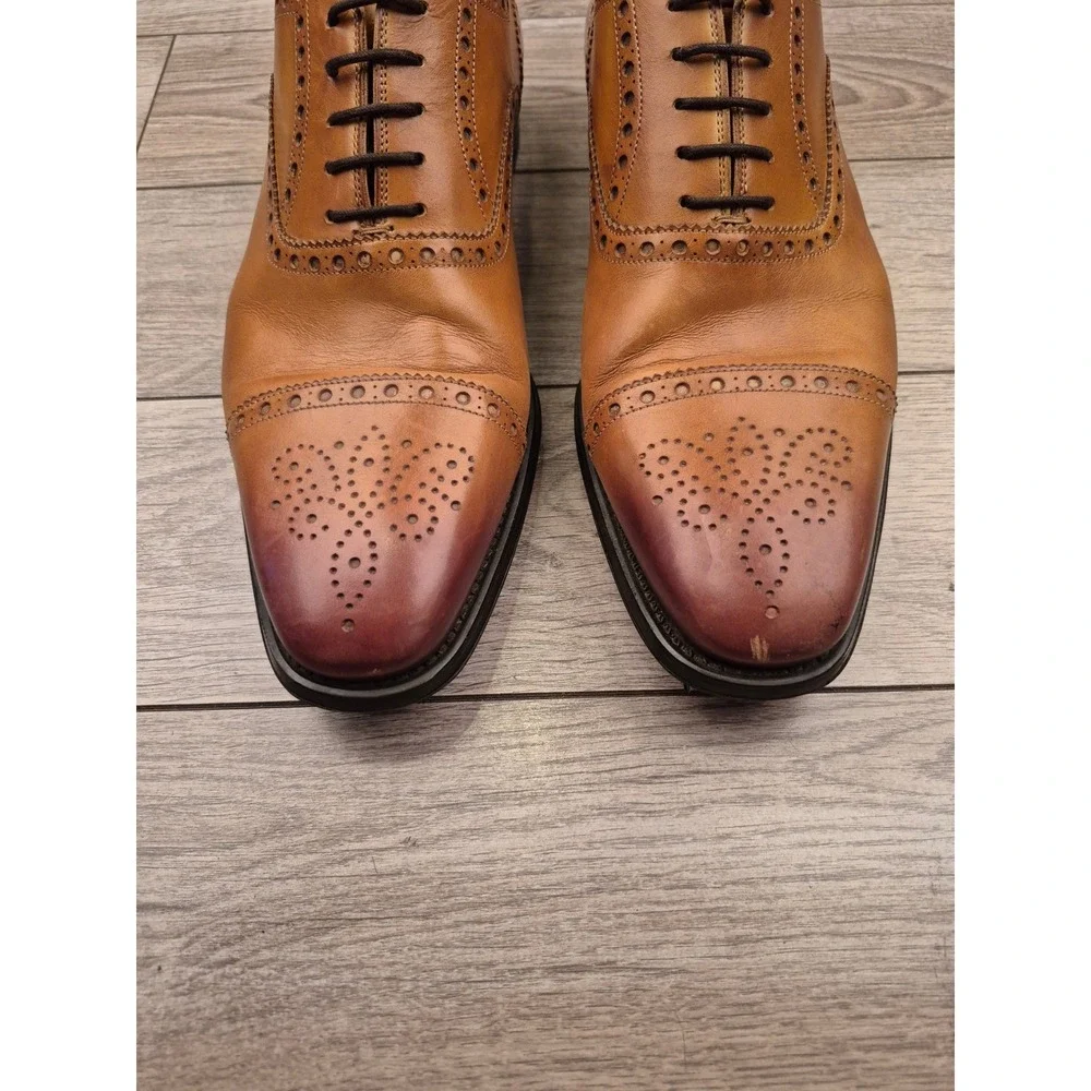 Magnanni Mens Cognac Leather Brogue Cap‎ Toe Oxford Dress Shoes 19399 Size 9.5 M